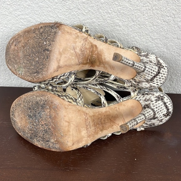 Jimmy Choo Glenys Gray Snake Python Cage Strappy Heels Stiletto Sz 38.5 - Picture 9 of 12